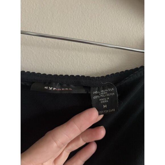 Y2k Express Black Chiffon Silk Full Skirt Lined Lettuce Hem Slit Medium - Picture 6 of 10